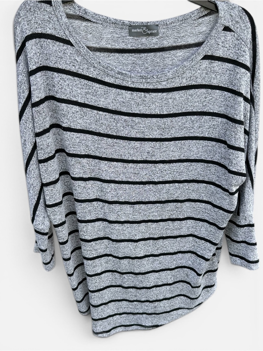 Market & Spruce Gray and Black Striped 3/4 Sleeve‎ Top